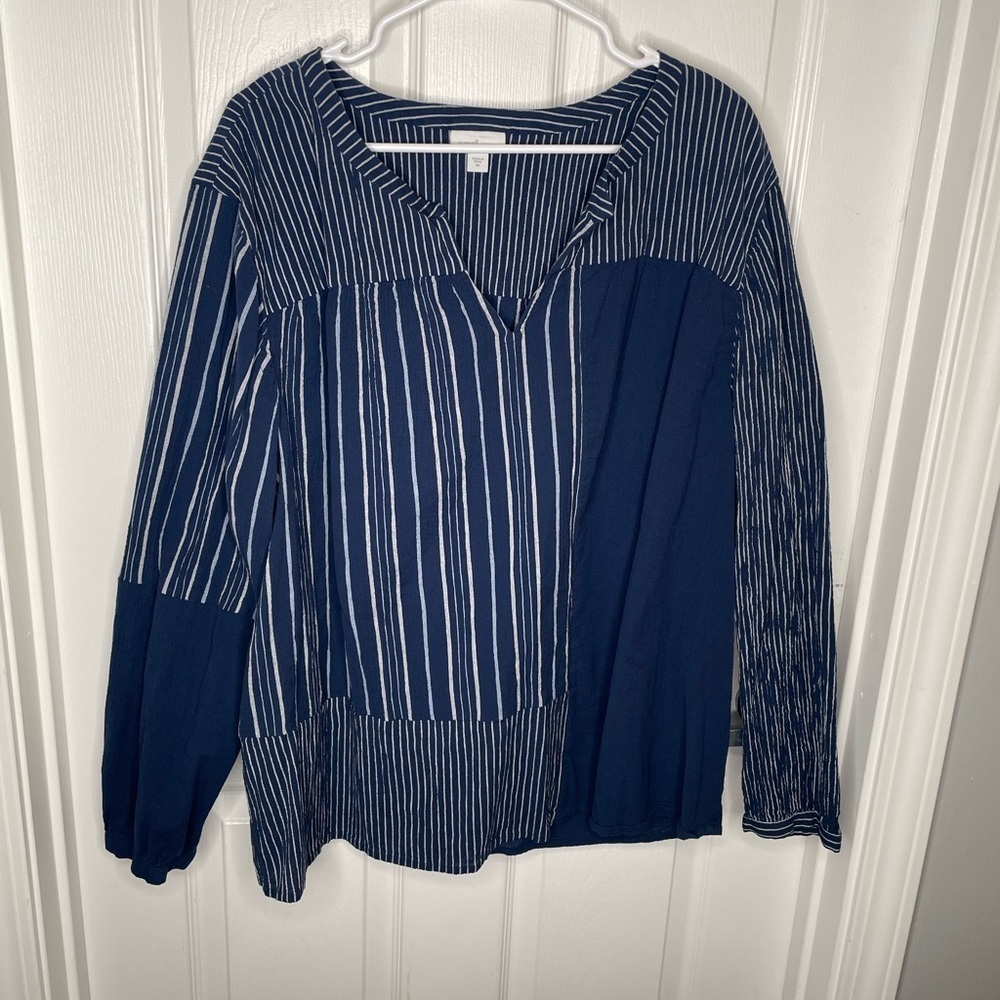Pure Jill Elements 100% Cotton Art to Wear Lagenlook Lightweight Flowy Blouse 3X